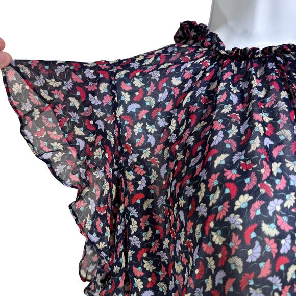 Shoshanna Juniper Floral Mock Neck‎ Flutter Sleeve 100% Silk Top Women's Large - Picture 2 of 7